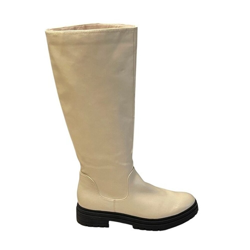 JUSTFAB.Cream Knee-High Boots Felice Size US 9.5 Black Sole Side Zipper Closu